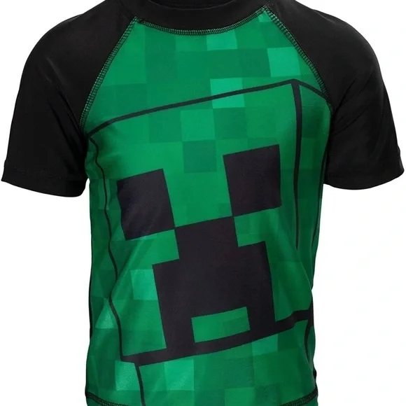 𝅺Boys Minecraft Rash Guard & Swim Trunks Set
